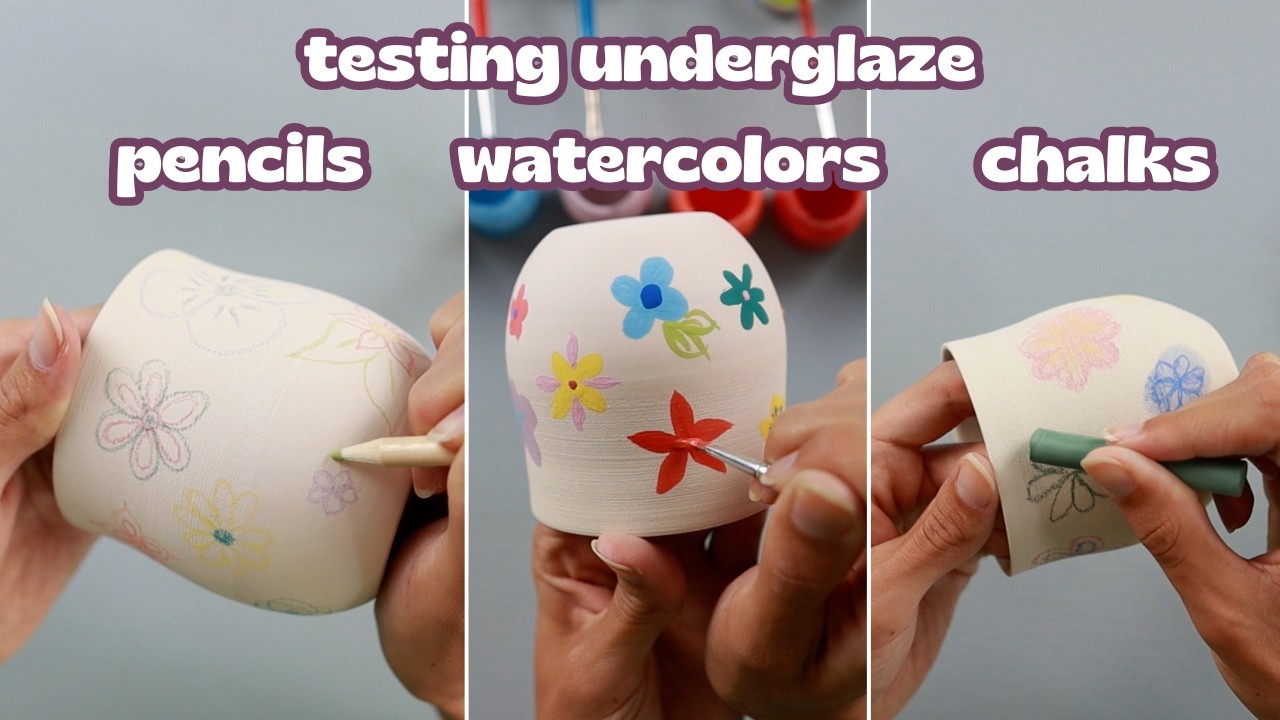 Testing underglaze pencils, chalks and watercolors + the results