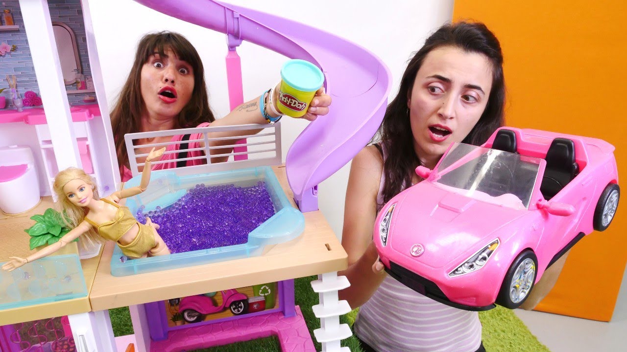 Barbie'nin Dream House havuzunda &ccedil;atlak var! Sevcan ve &Uuml;mit ile eğlenceli kız oyunları