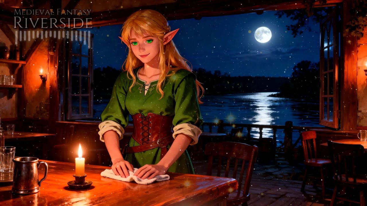 Golden River • Fantasy Tavern Sounds Beside the Flowing Stream • Medieval Fantasy Riverside