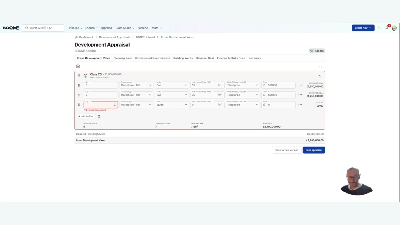 BOOM! - Appraisal: input your Gross Development Value (GDV)