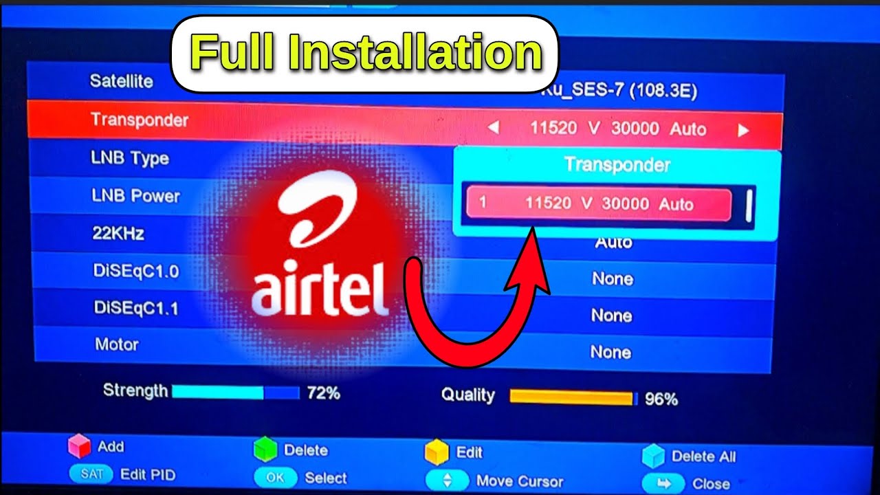 Airtel Digital TV 108E  Installation | Step By Step full Guide Strong TP & Frequency List 2026 #Air