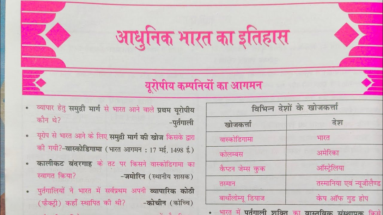 BPSC TRE4 Modern history यूरोपीय कम्पनियों का आगमन Ncert based One-Liner Questions important Class 
