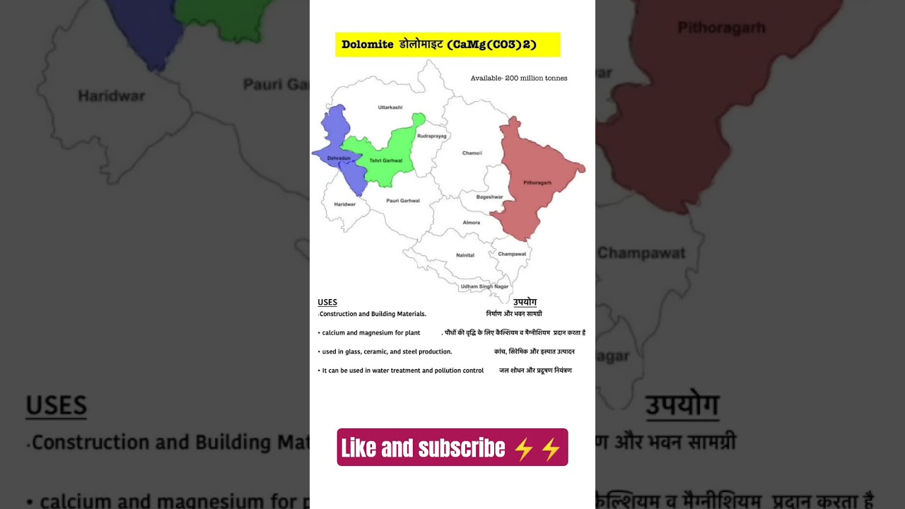 Dolomite in Uttarakhand #geography #minerals #dolomite #uk #uttarakhand #economics #map #mapping