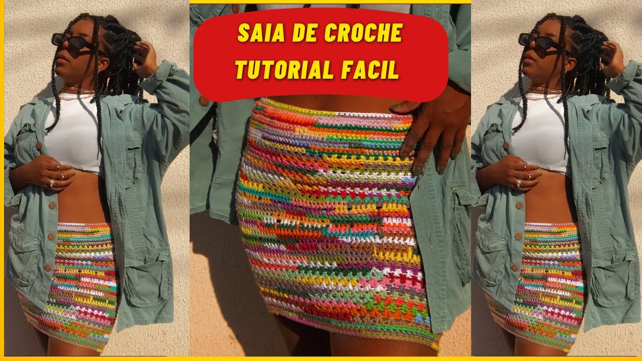 Saia de croche Aquarela- ideias pra usar sobras de fios de crochê - crochê fácil e pratico
