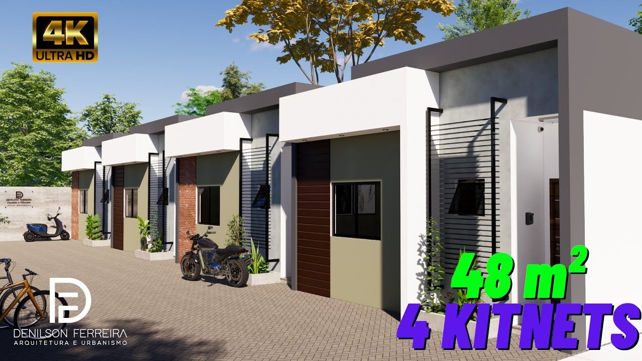 079 - Mini Casas de 48m² | 2 quartos | Kitnets | PROJETO MODERNO E BARATO