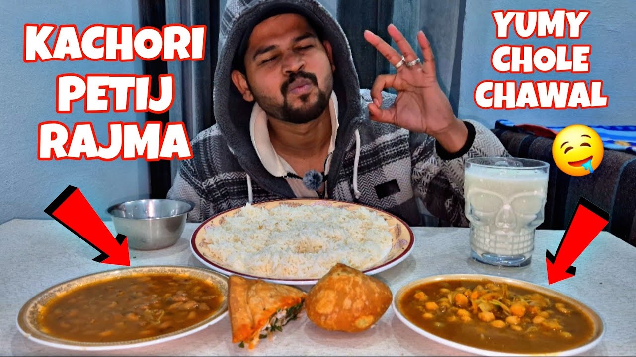 INDIAN VERY SPICY CHOLE CHAWAL ,BEST RAJMA , BIKANER KACHORI , PETIJ AND LASSI ! MUKBANG