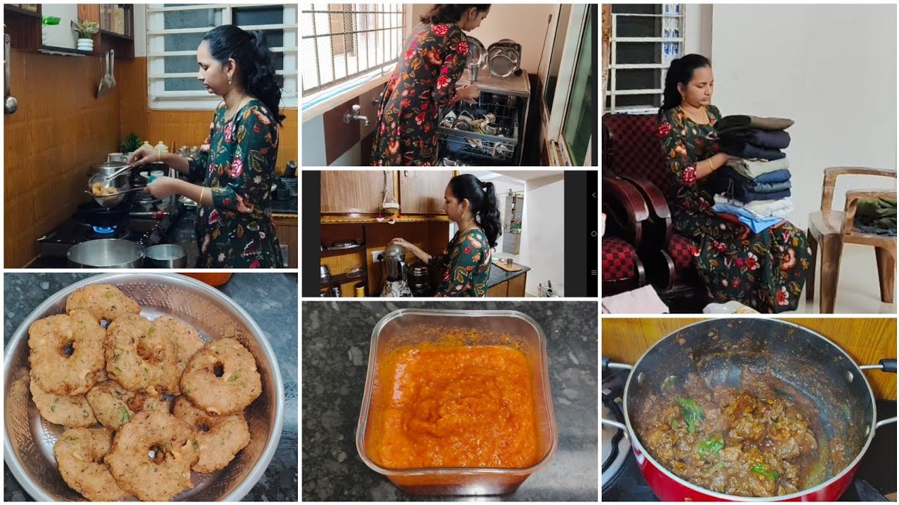 స్కూల్ నుంచి పిల్లలు వచ్చేసరికి నా పనులు |చికెన్ పులుసు బొబ్బర గారెలు, కారం|productive evening vlog 