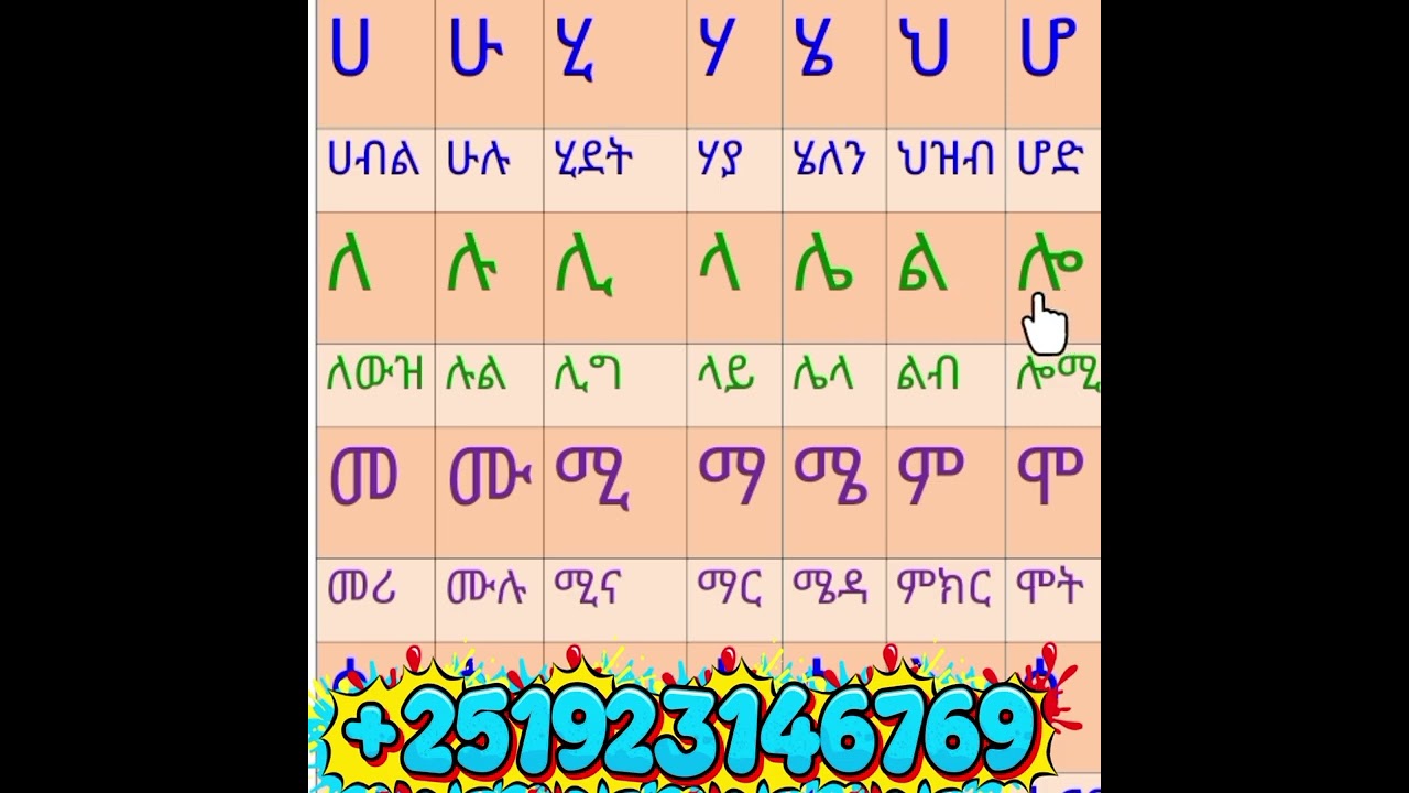 የአማርኛ ፊደላት ከቃላት ጋር ለጀማሪዎች