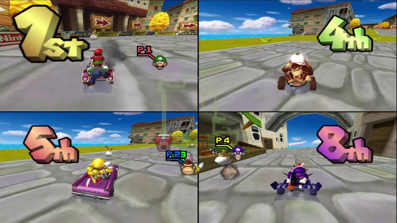 Mario Kart Double Dash Custom Tracks 4 Players - Diddy Kong Vs Donkey Kong Vs Koopa Vs Waluigi