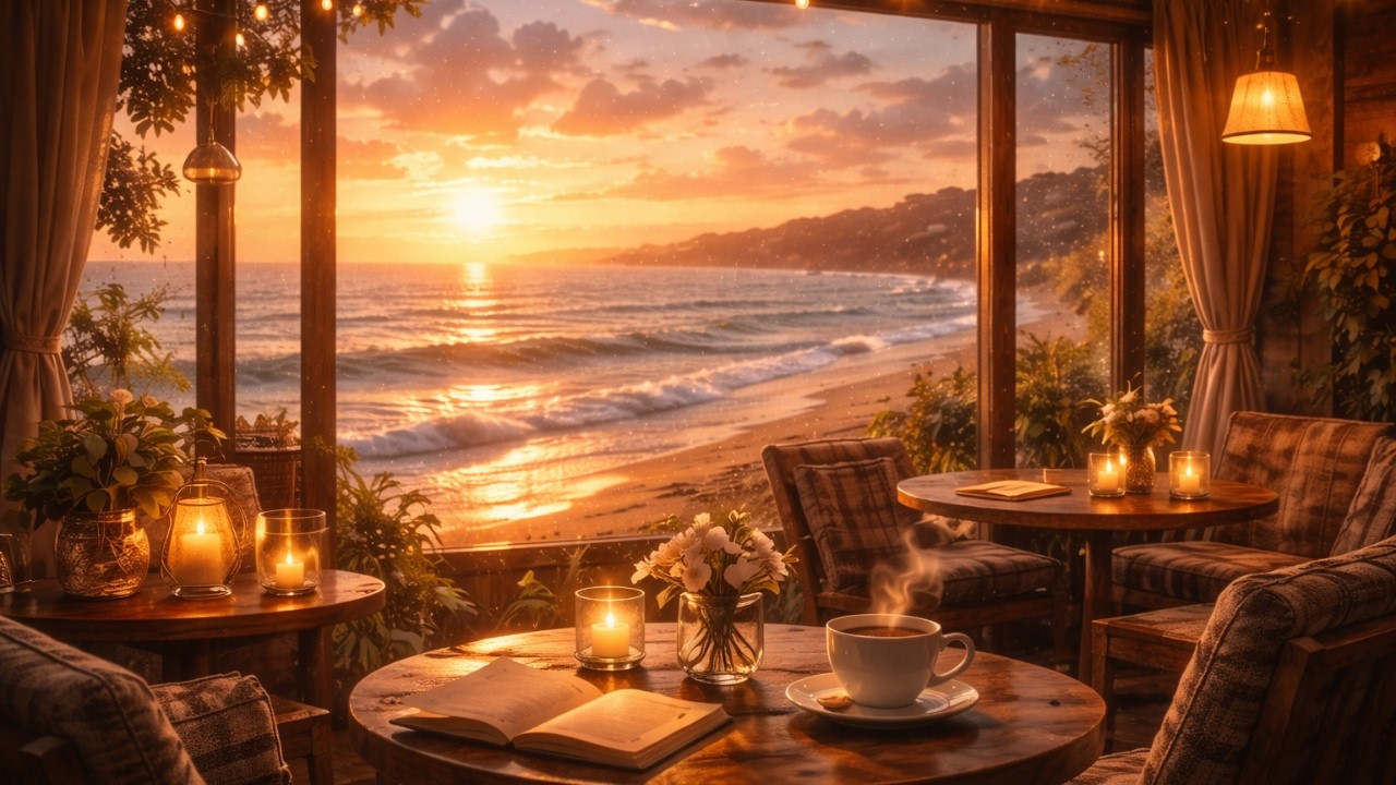 Seaside Cafe Jazz 🌊 Cozy Coffee Shop by the Ocean | Relaxing Beach Ambience (3 Hours)