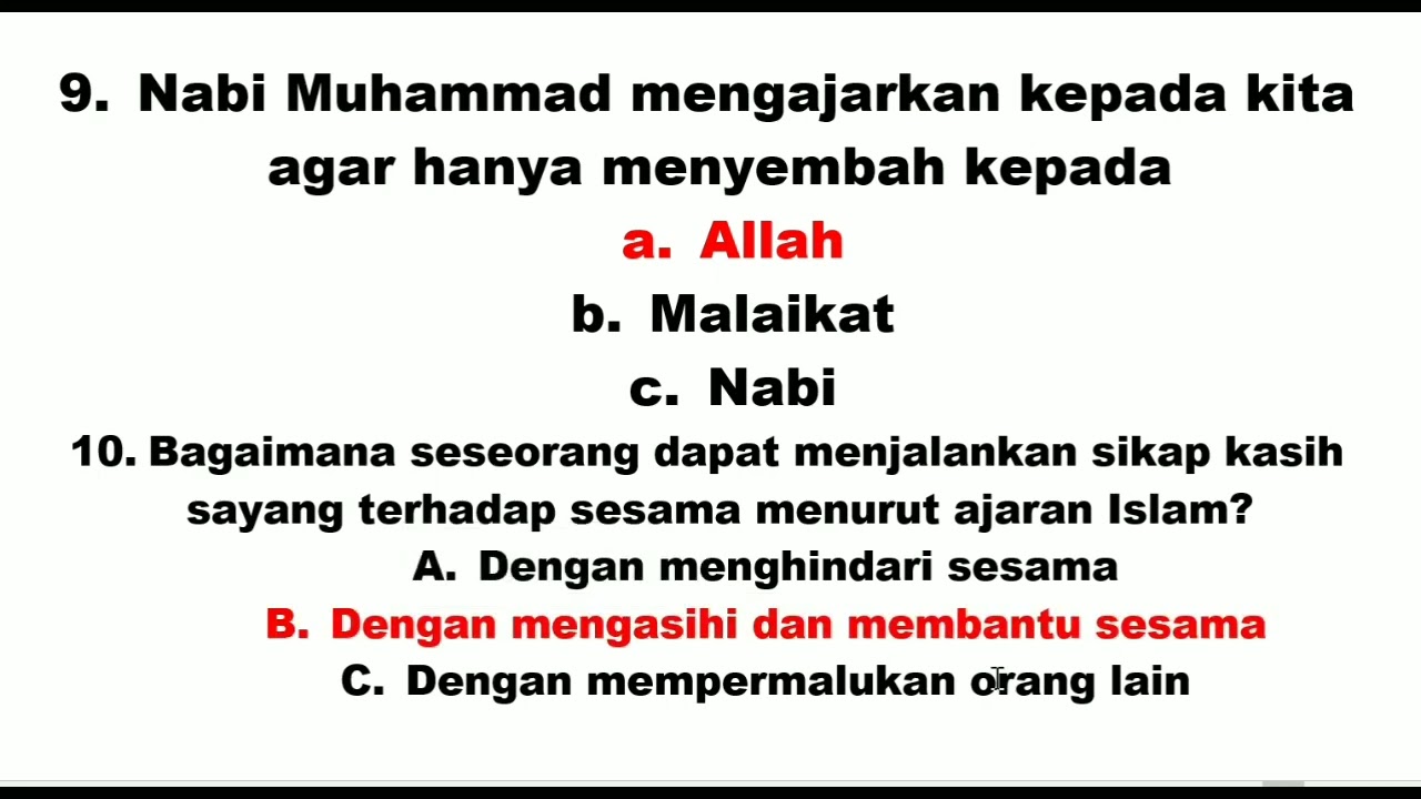 Latihan Soal PAI Bab 7 Kasih sayang terhadap sesama||kelas 1
