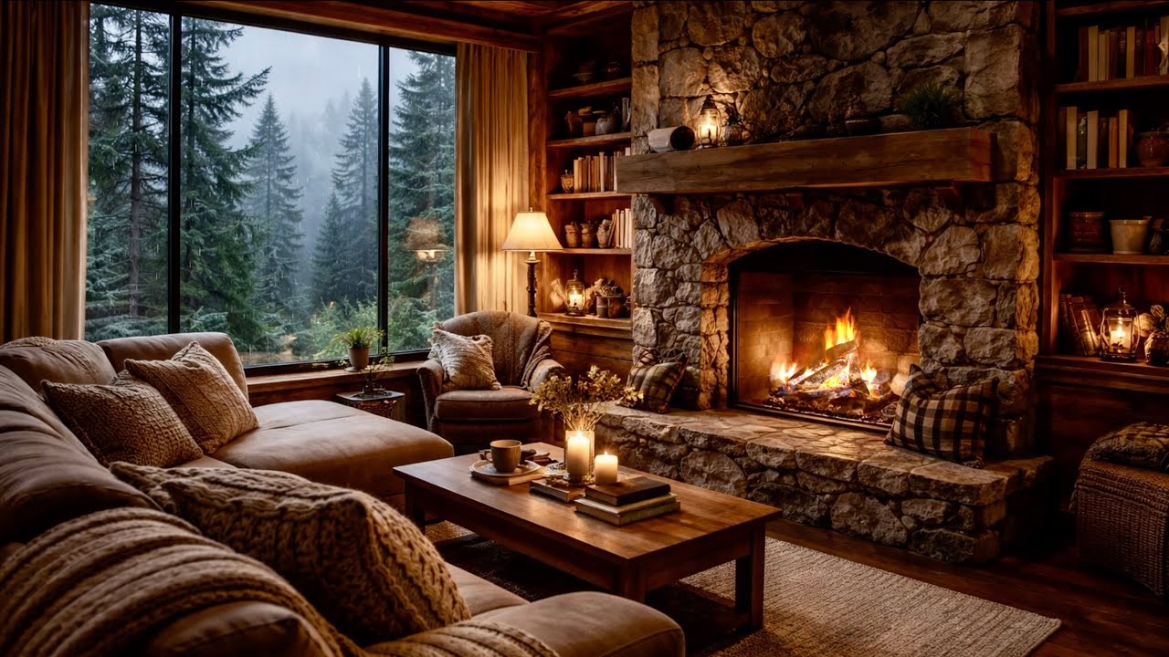 Cozy Fireplace Ambience with Calming Rain Sounds