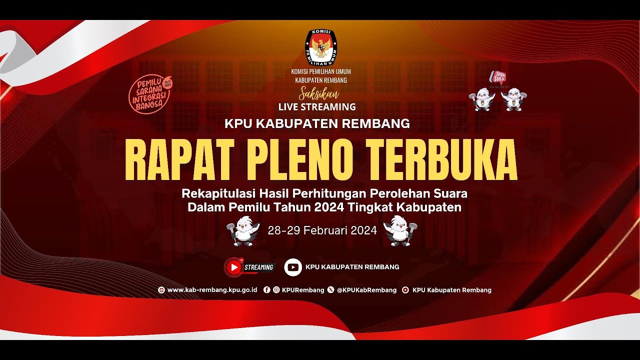 🔴RAPAT PLENO REKAPITULASI HASIL PENGHITUNGAN PEROLEHAN SUARA TINGKAT KABUPATEN TAHUN 2024 - REMBANG