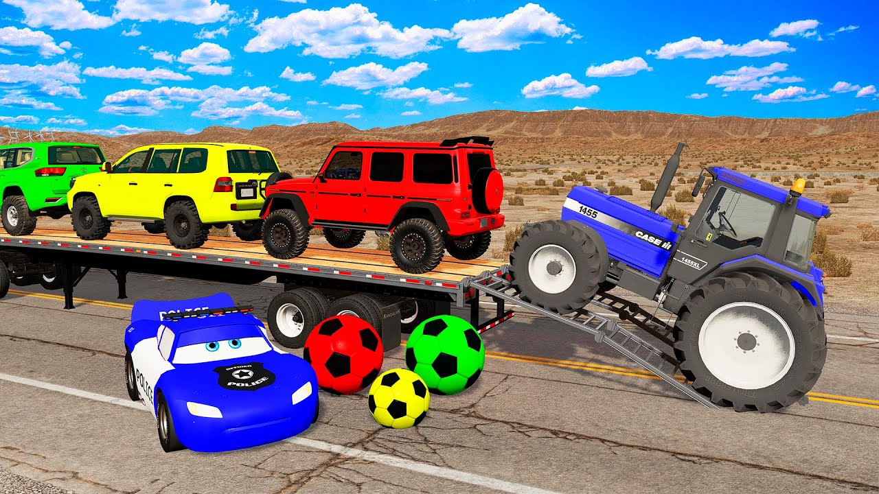 Flatbed Truck Mcqueen | Transportation with Truck - Pothole vs Car #13 - BeamNG.Drive