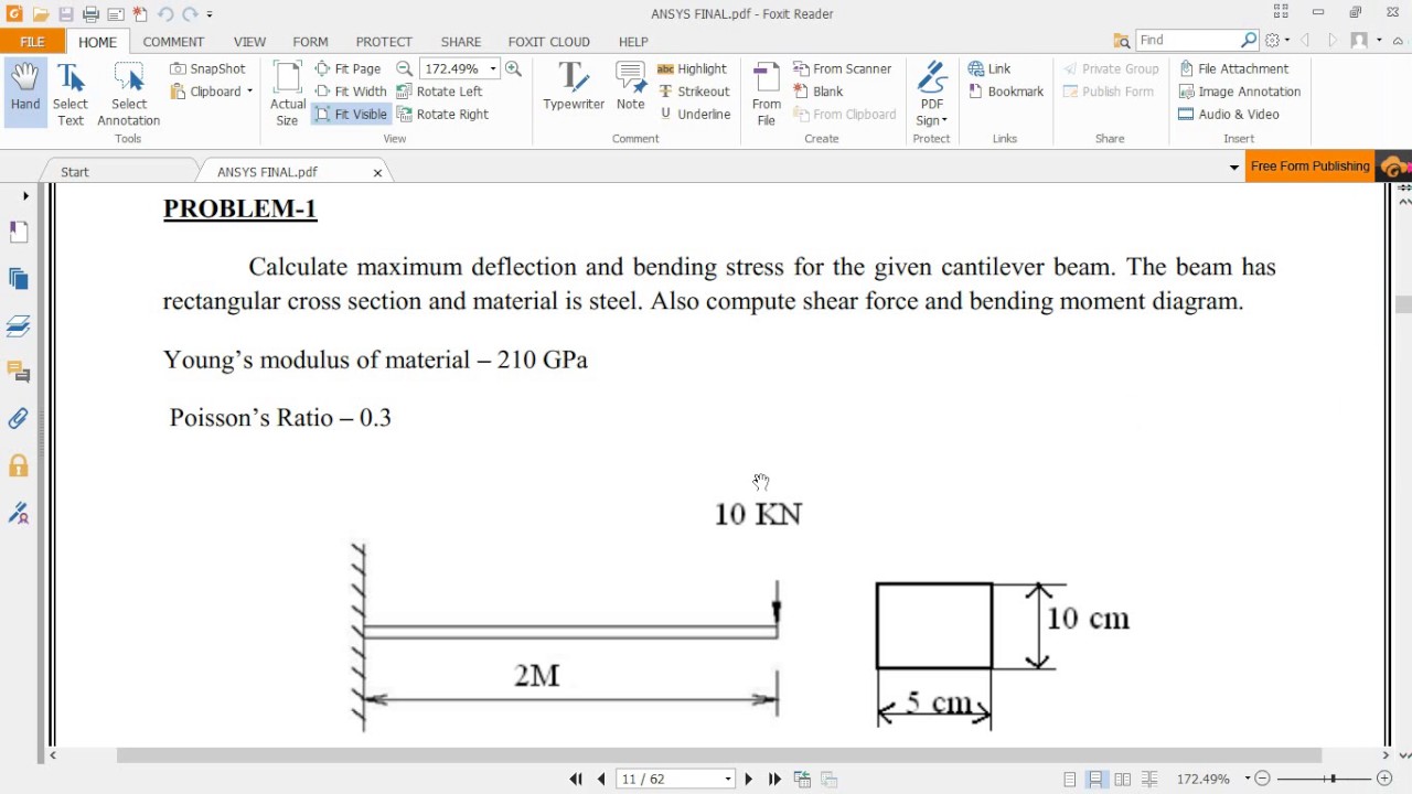 Ansys , CANTILEVER BEAM , problem 01 as per vtu syllabus from ANSYS lab.