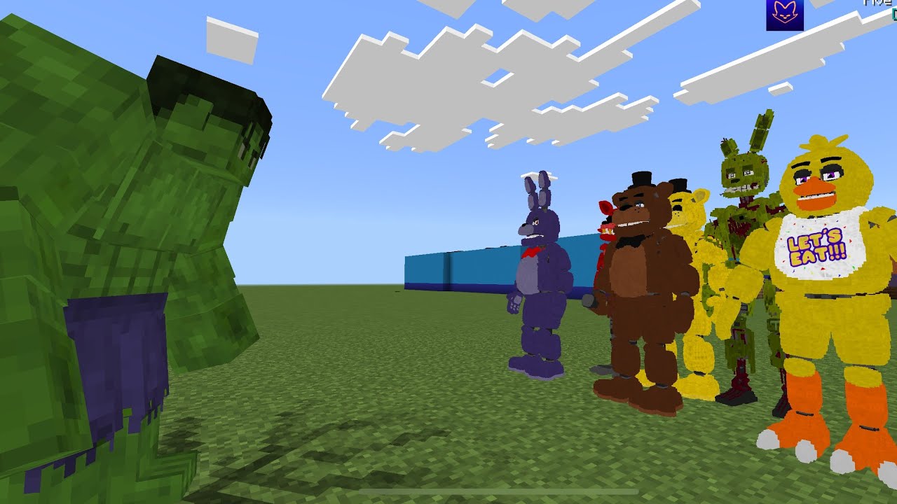 Five nights at Freddy’s Dany fox vs Hulk in Minecraft | Hulk Addon MCPE and FNAF Addon MCPE