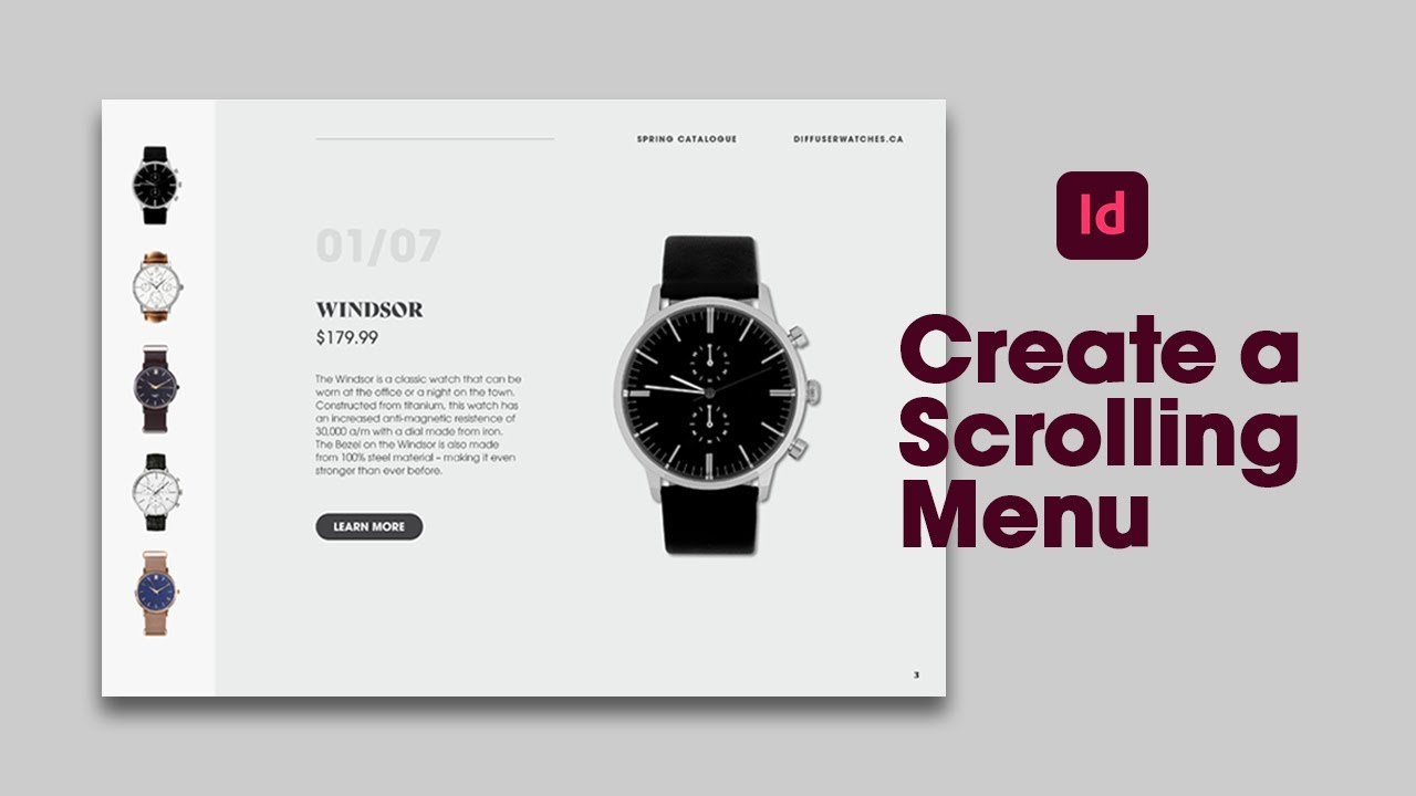 Create interactive menu buttons in a scrolling frame in Adobe InDesign