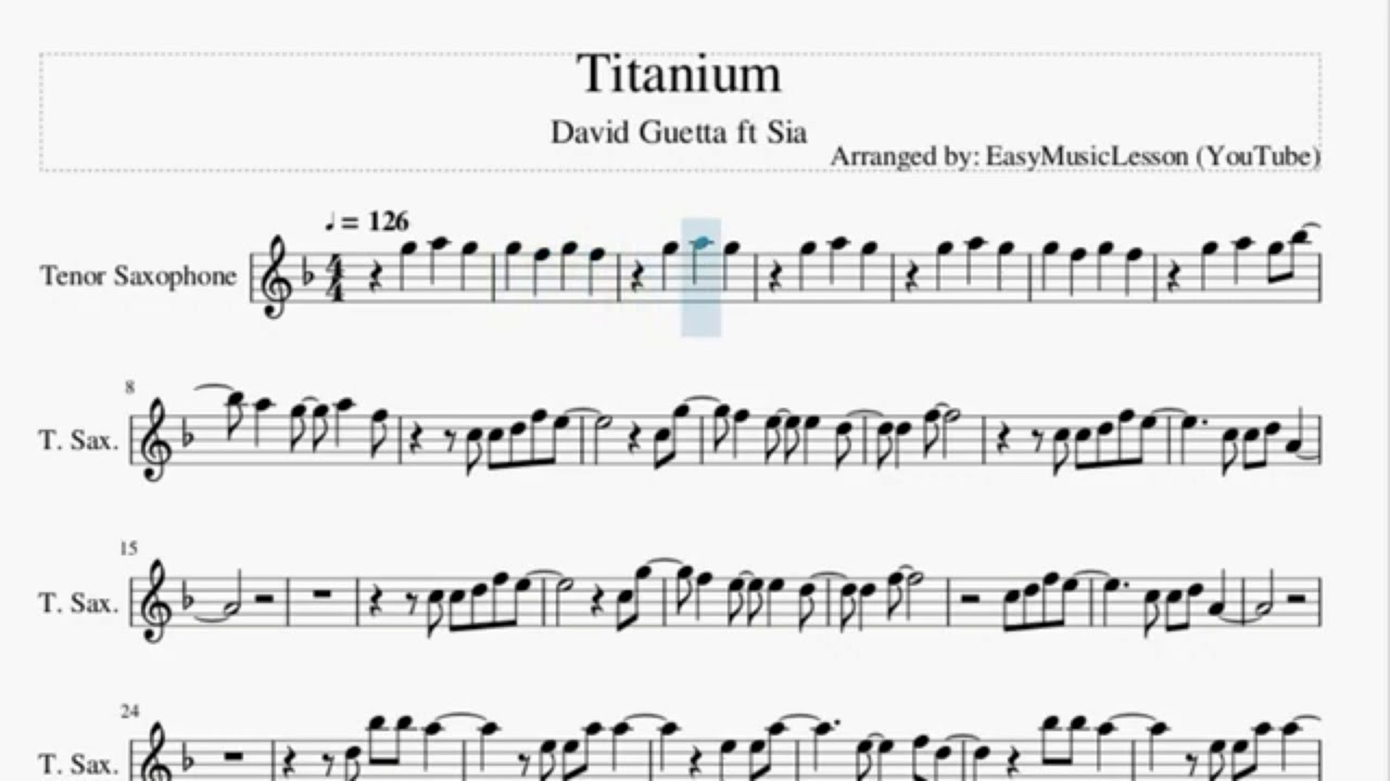 Titanium David Guetta & Sia, Backing track, Tenor Saxophone, Trumpet,Sheet Music, Ноты для Саксофон