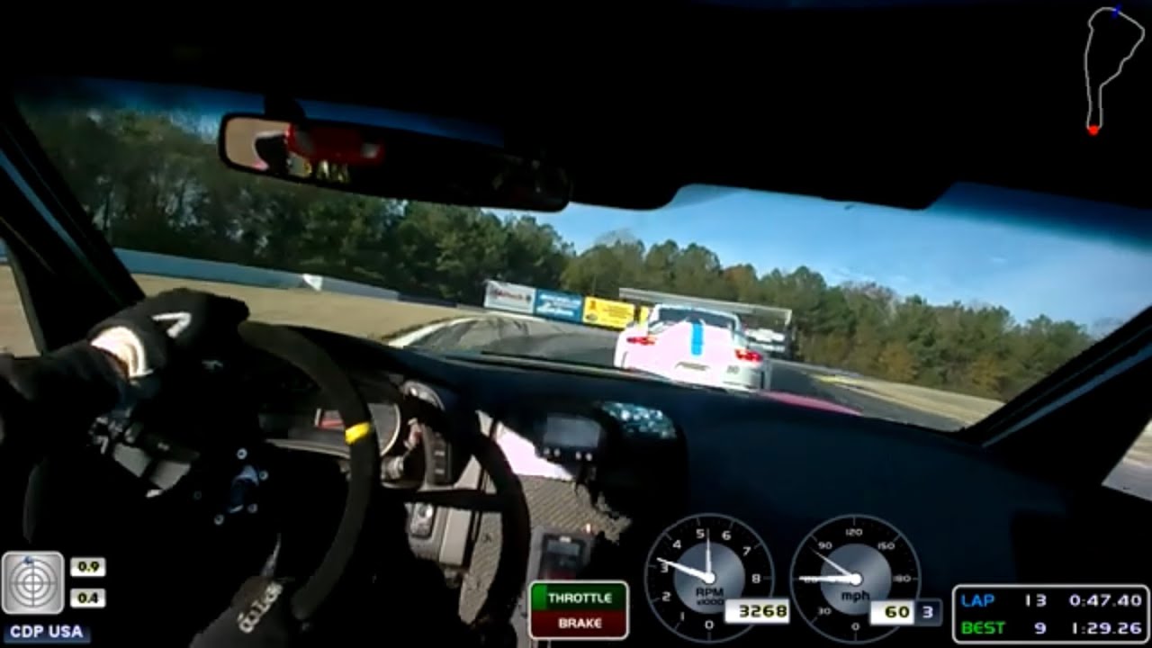 Corvette C6 GS chasing Porsche 991.2 Cup at Road Atlanta with 1:29-1:30 laps and going off track