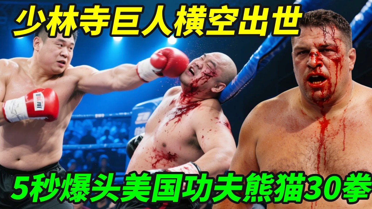 少林寺巨人横空出世！上台5秒爆头美国功夫熊猫30拳，打断脖颈KO！【小野格斗解说】