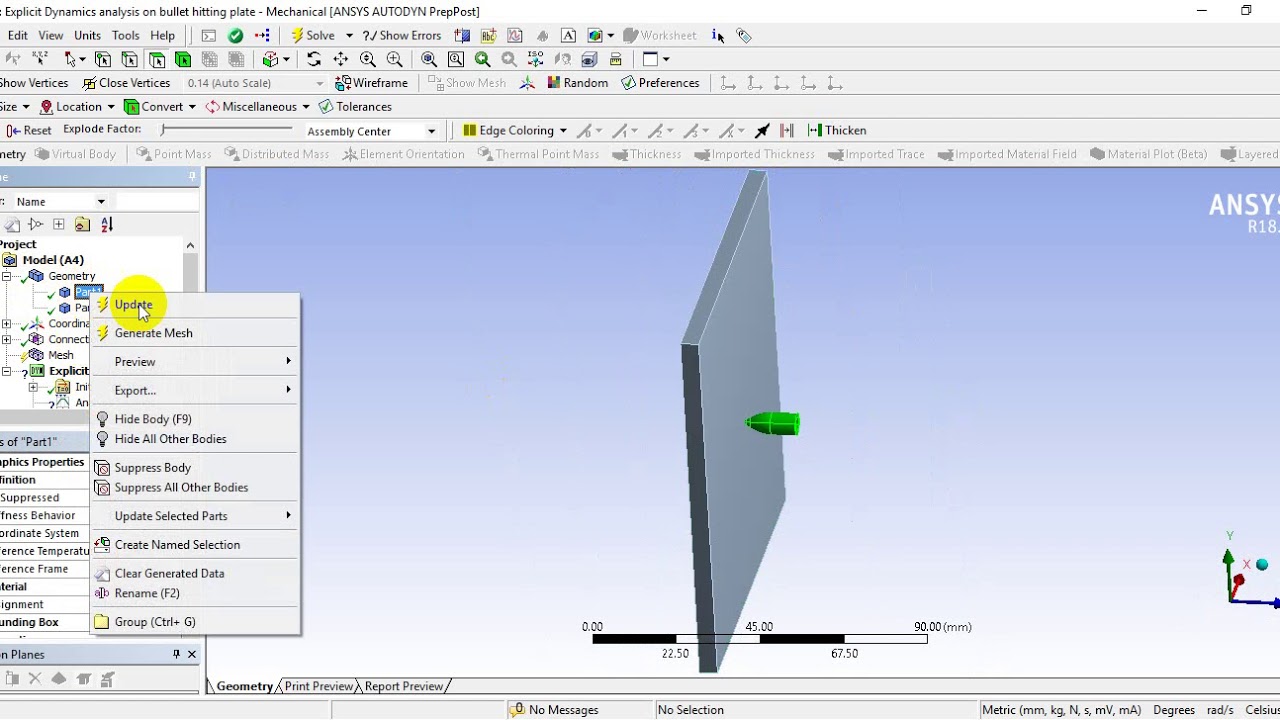 Explicit Dynamics analysis on bullet hitting plate