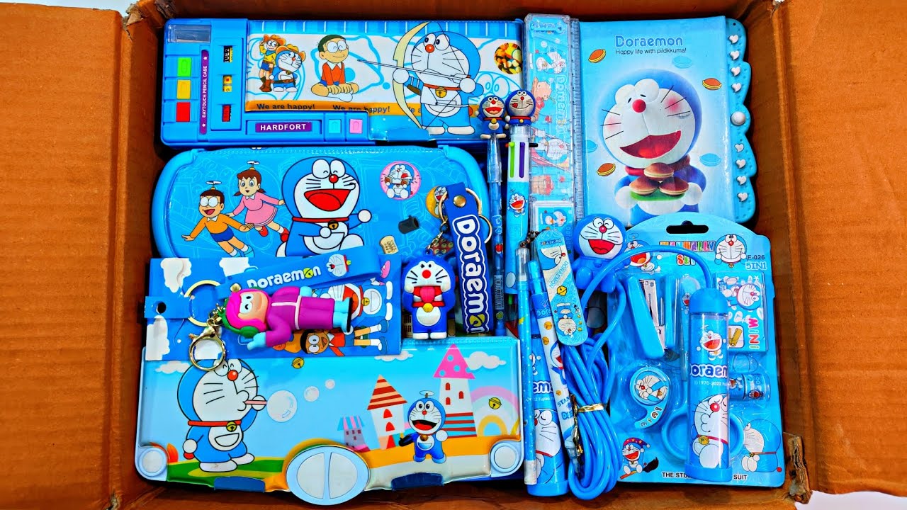 Unboxing Surprise New Doraemon Stationery 📚, Pencil Case, School kit, Sharpener, Notebook, Geometry