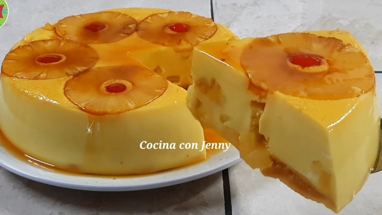 Tarta de piña sin HORNO - Volcado de piña - postre de piña / Crema de Jenny