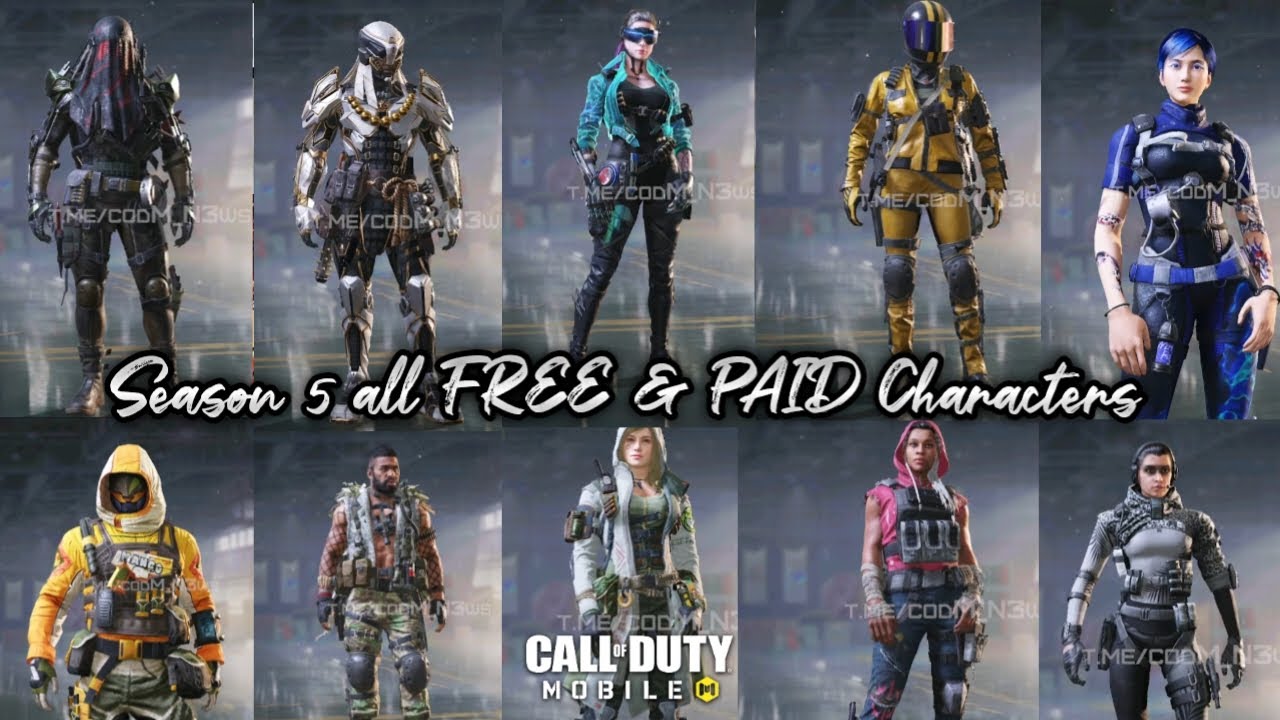SEASON 5 ALL CHARACTERS DETAILED VIEW | ALL LUCKYDRAW & BATTLEPASS CHARACTERS | CALL OF DUTY MOBILE