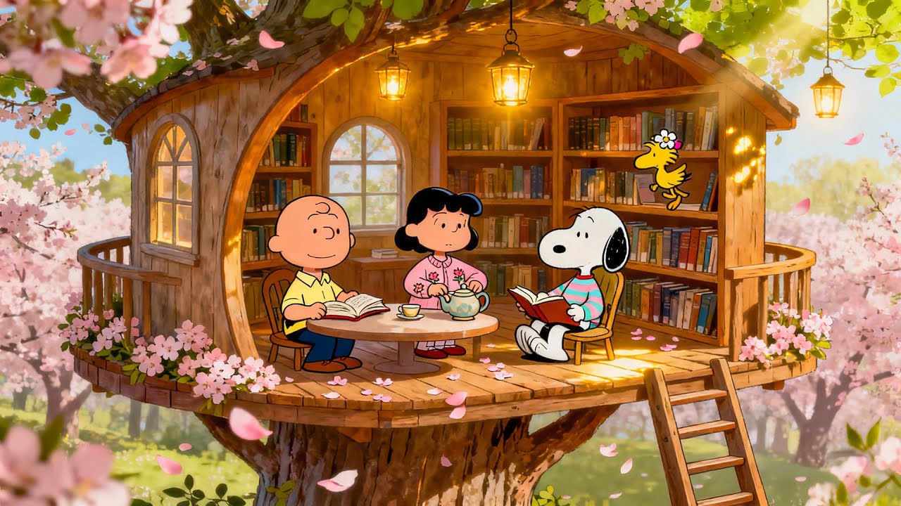 Peaceful Spring Treehouse with Snoopy, Lucy & Charlie Brown 🌸📚 Lofi Jazz for Study & Focus