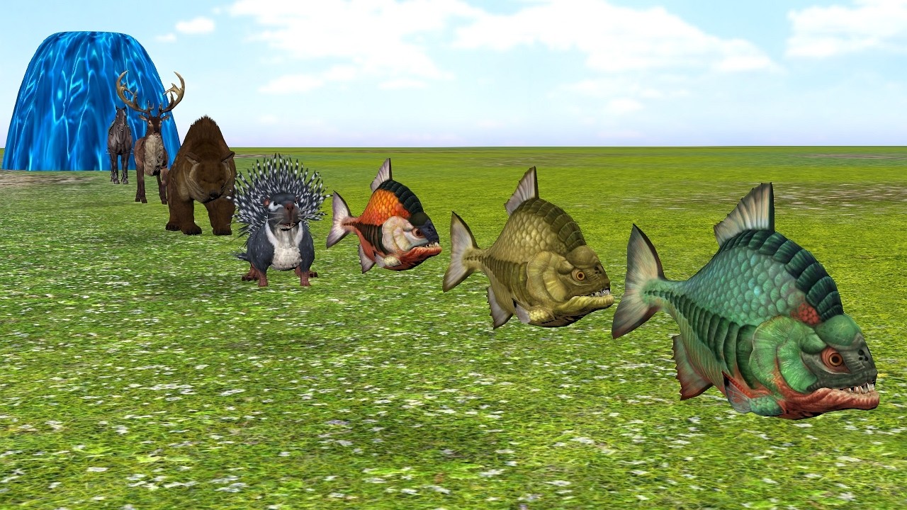 Paint Animals Fish, Piranha, Porcupine, Bear, Deer, Horse Fountain Crossing Animal Cartoon