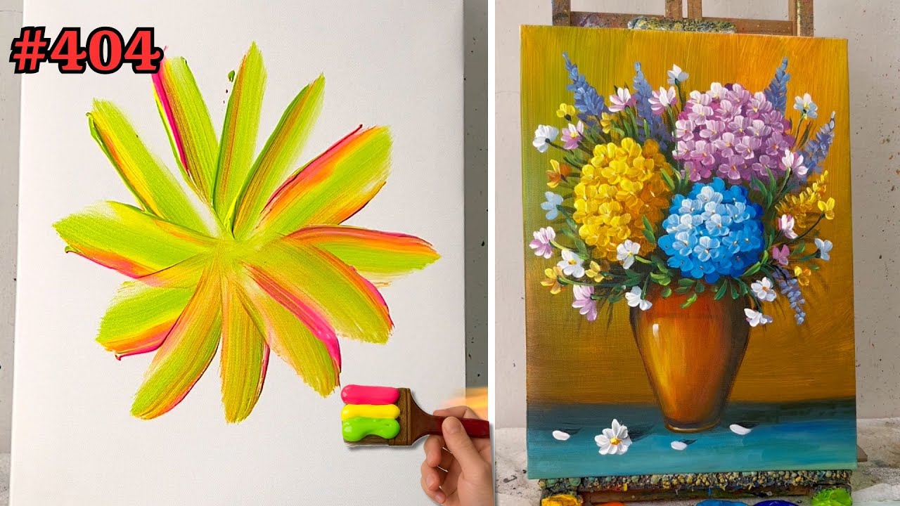 How to Paint a Hydrangeas Flower Vase | Easy Acrylic Painting Tutorial for Beginners #404