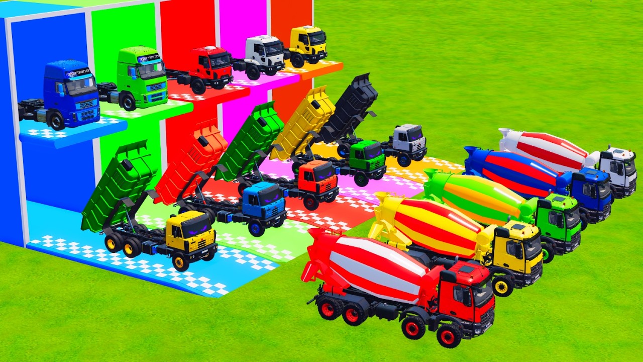 Trucks With Color   ALL COLORFUL 902 EXCAVATOR, CONCRETE MIXER TRUCK TRANSPORTING WITH MAN TRUCK #1