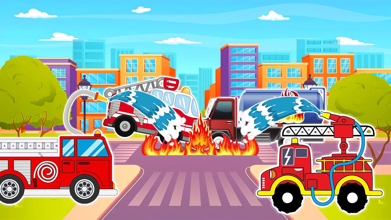 Fire Truck Action 🚒🔥 Stop Fire Spread and Repair Damaged Vehicles | Funny Animation