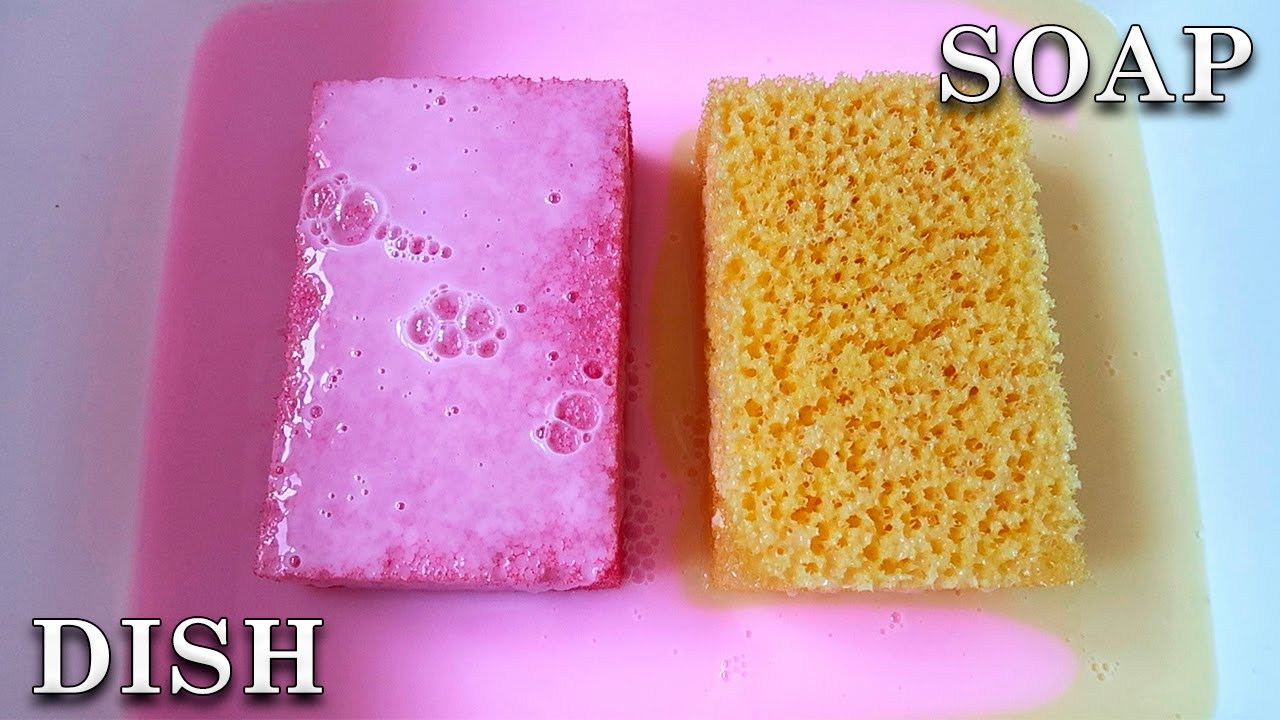 ASMR Dish Soap & Plastic Sponges 💗💛 Oddly Satisfying Sponge Squeezing