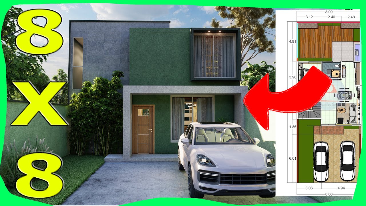 Casa de 8x8 metros de DOS Pisos 3 Habitaciones Fachadas de Casas Modernas