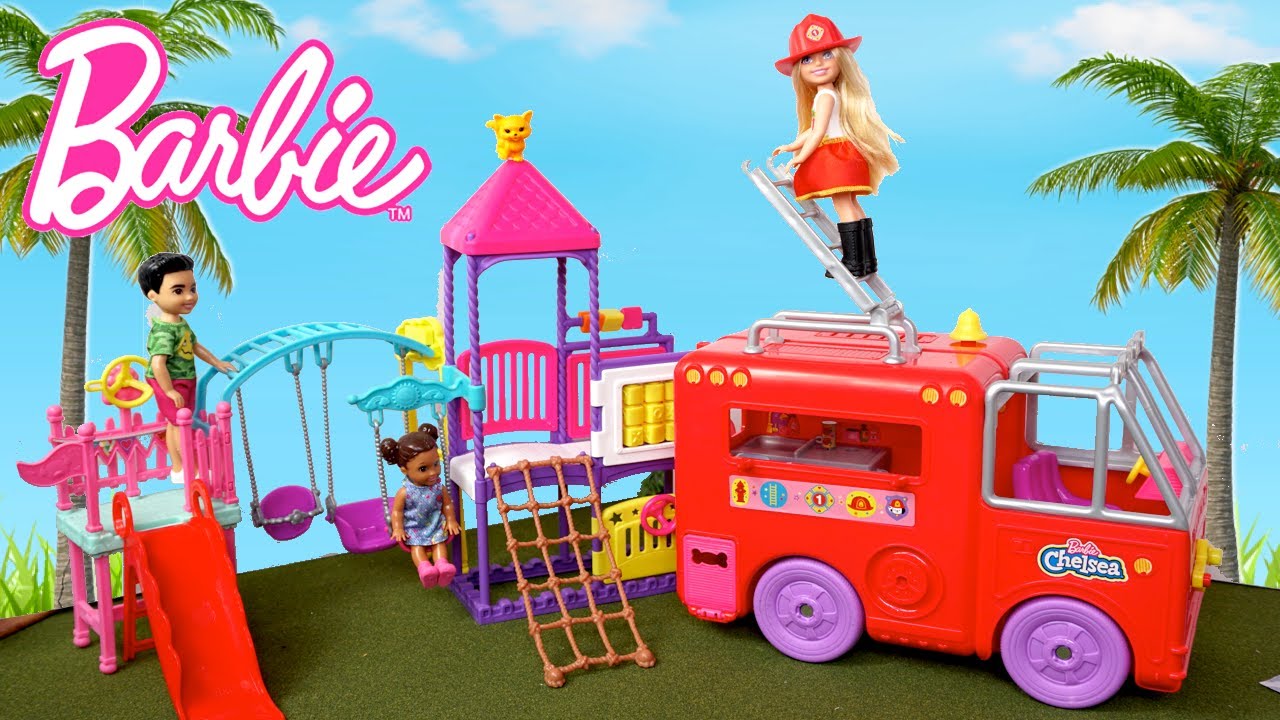 Barbie Doll Chelsea New Fire Truck Pretend Play