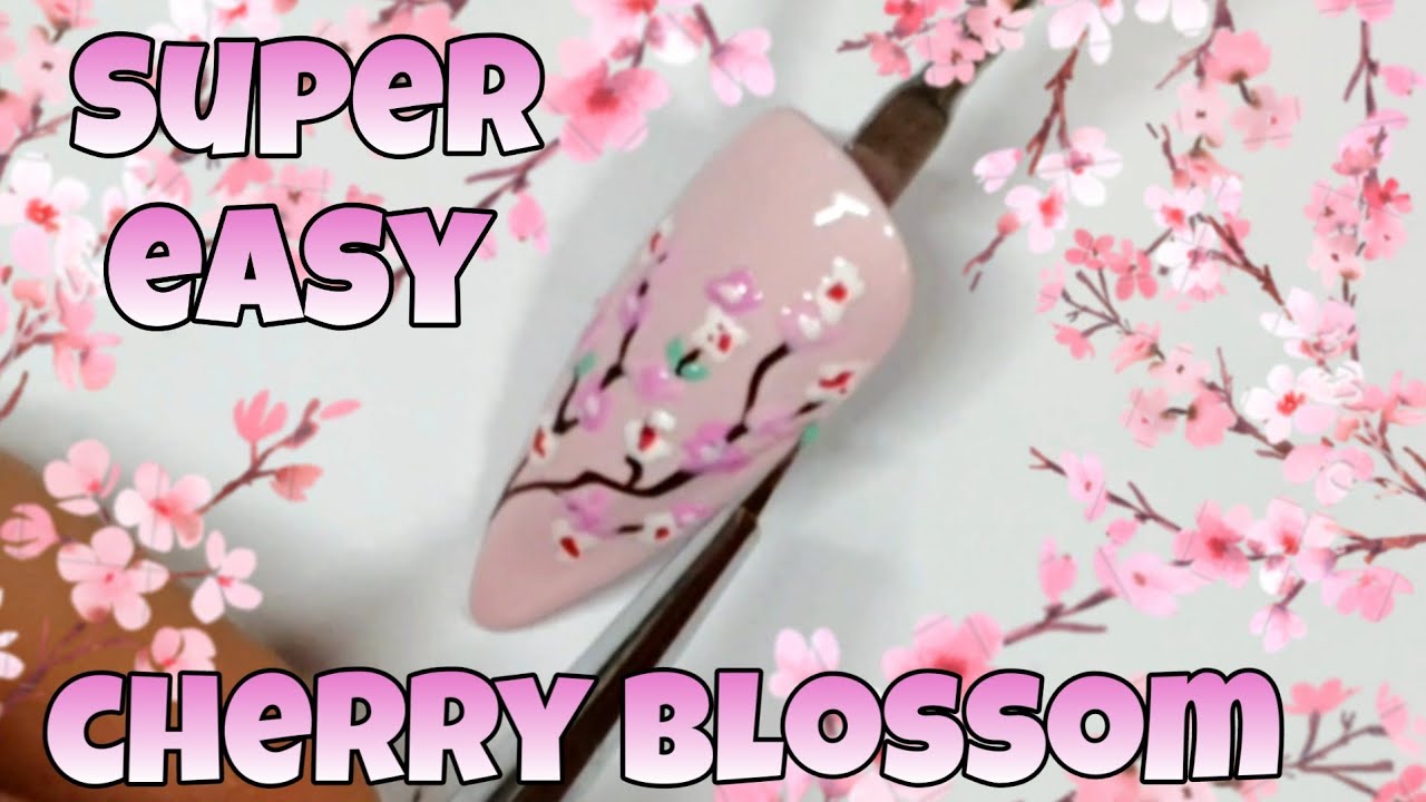 🌸 EASY CHERRY BLOSSOM | Gel polish nail art design | Spring flowers
