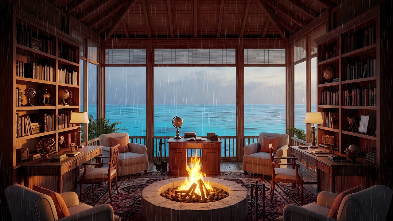 3 Hours Private Island Villa Study Rain Ambience | Old Money Focus & Deep Work | 4K