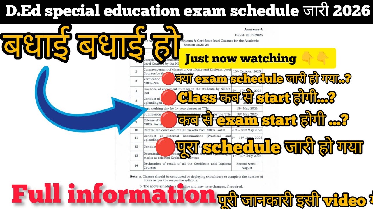 D.ED SPECIAL exam schedule जारी / RCI News: D.Ed Spl.Ed 2026 Theory & Practical Exam Dates Announce