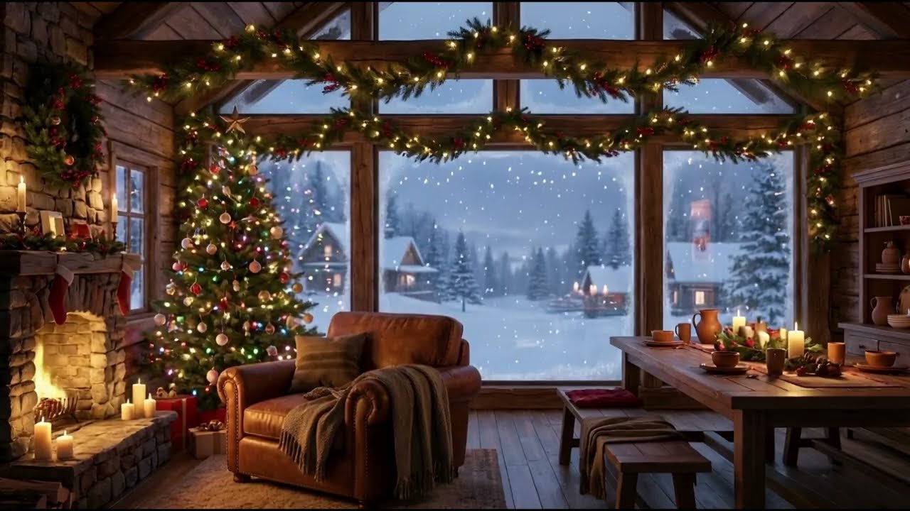 Cozy Christmas Cabin ❄️ Wind, Snow, Rain & Fireplace Sounds | No Music • No Ads