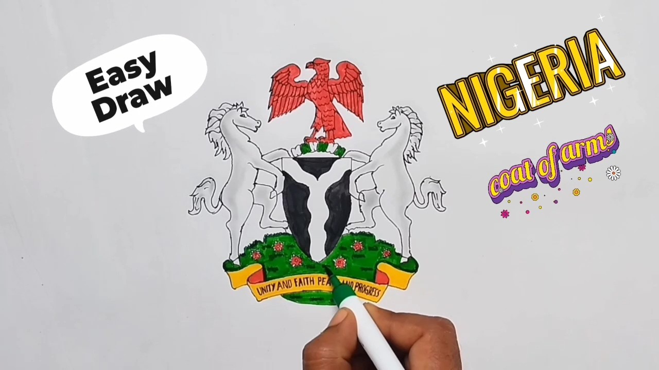 Step by Step colour drawing of the Nigeria coat of arms 🇳🇬