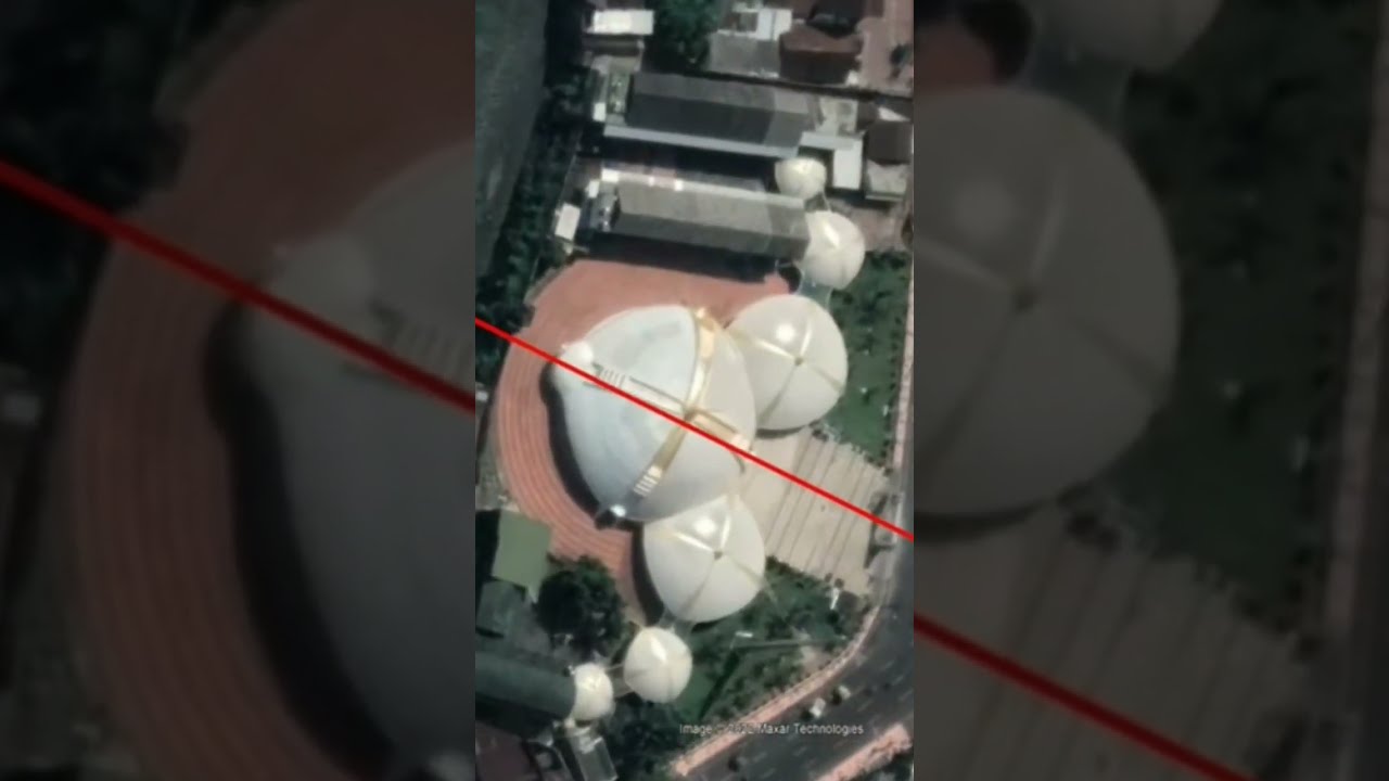 Cek Arah Kiblat Masjid Jami' Al-Baitul Amien Jember Jatim jika ditarik garis lurus ke arah Ka'bah