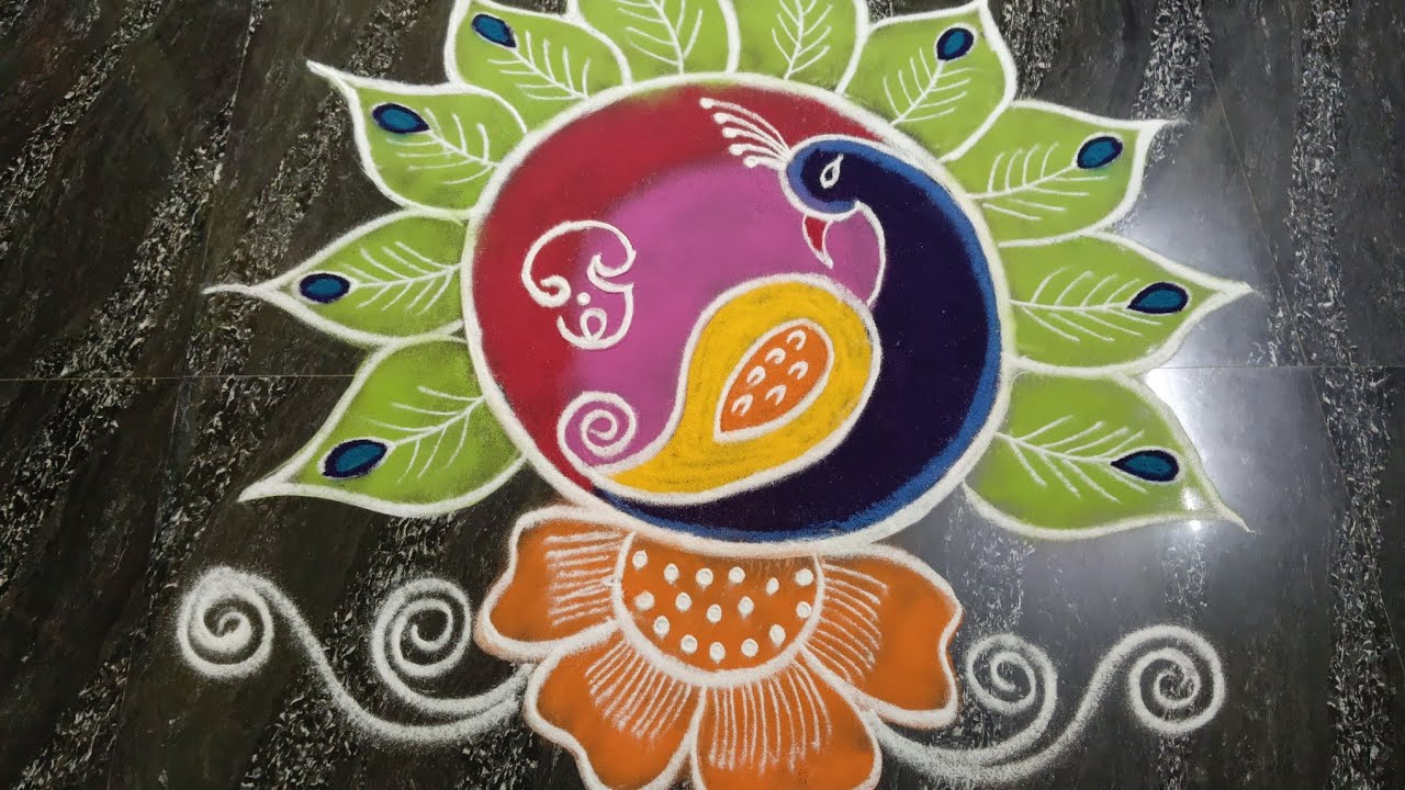 Simple peacock kolam for beginners 🫶 ✨💗