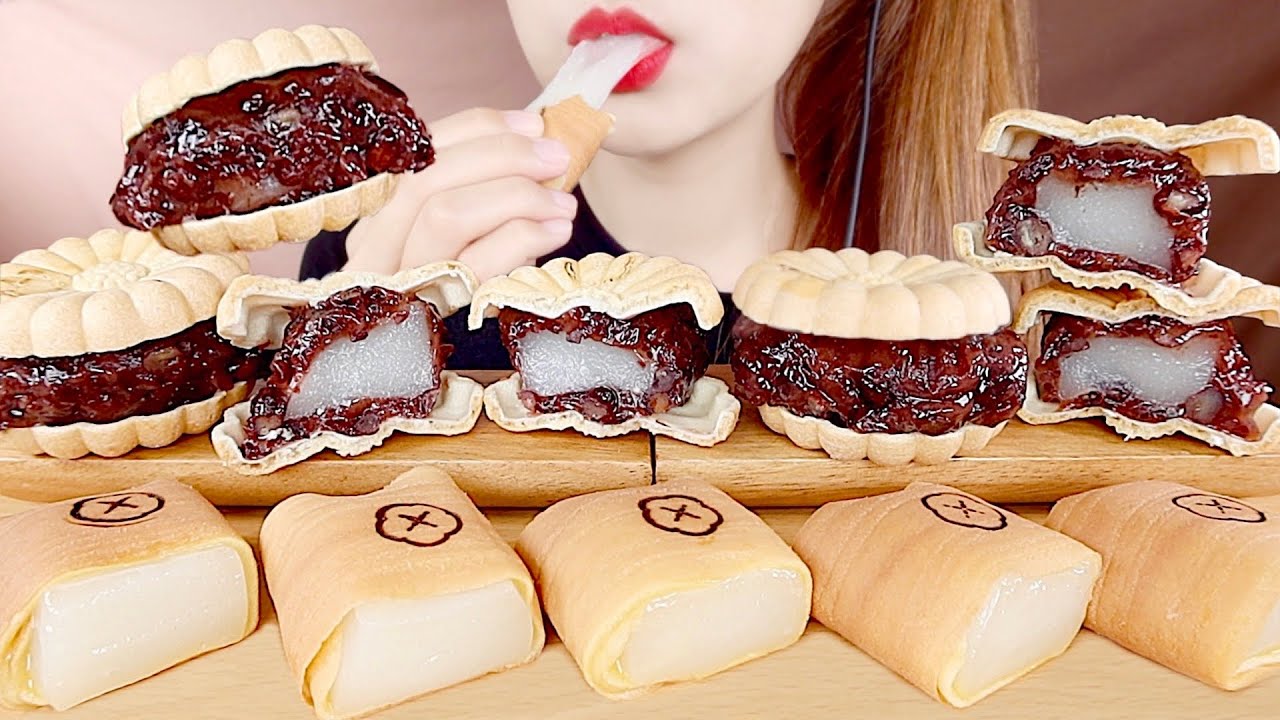 ASMR 쫀득쫀득 꿀 찹쌀말이, 찹쌀 모나카 먹방 CHAPSSALTTEOK MUKBANG eating sounds