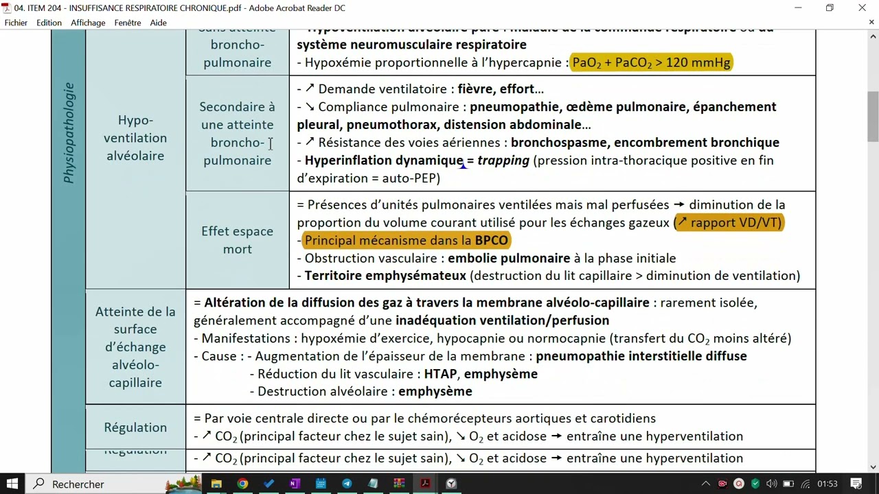 Insuffisance respiratoire chronique (que la physiopathologie )