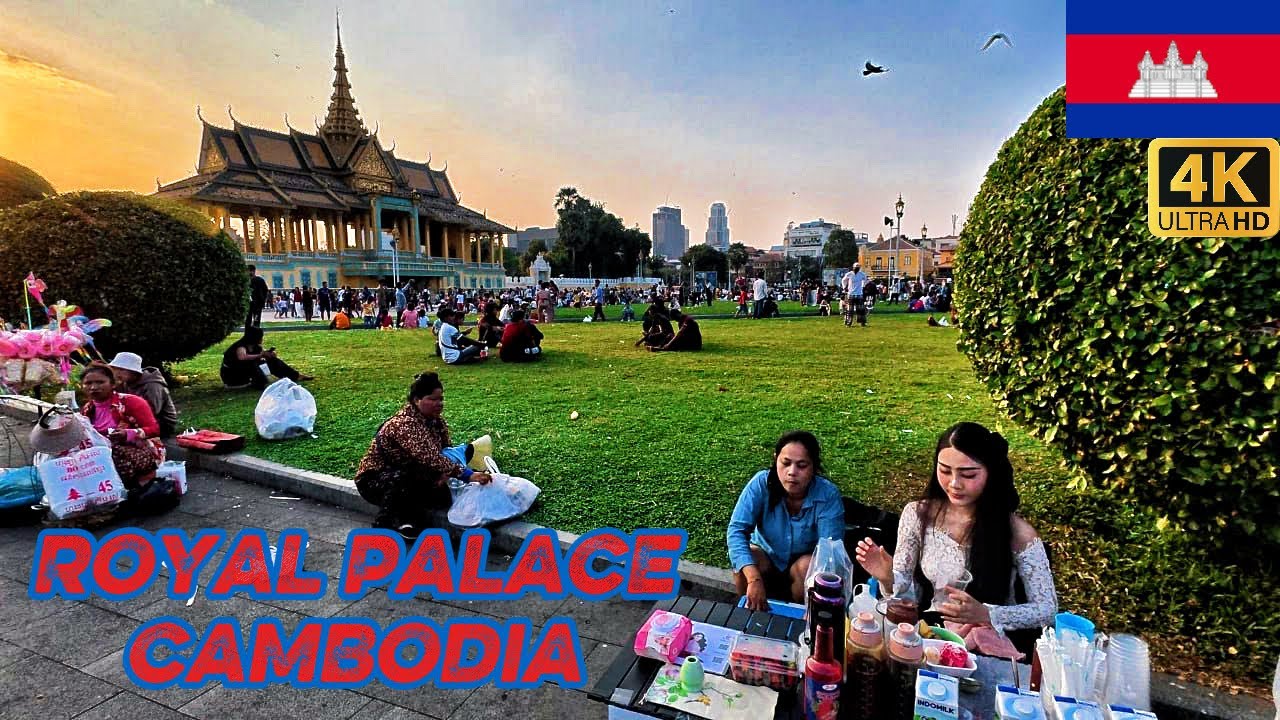 ROYAL PALACE Evening Walk Tour, Phnom Penh Cambodia 4K