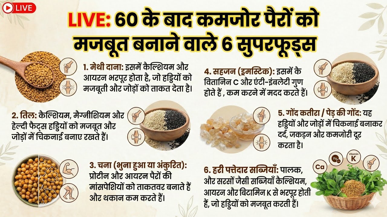 बुढ़ापे में भी दौड़ेंगे! पैरों को ताकतवर बनाने वाले 6 जादुई आहार (LIVE)