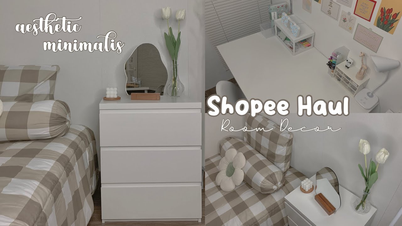 SHOPEE HAUL ROOM DECOR AESTHETIC KOREAN STYLE 📦✨ || MEJA IKEA, NAKAS MINIMALIS & DESK DECOR 🧸🪄