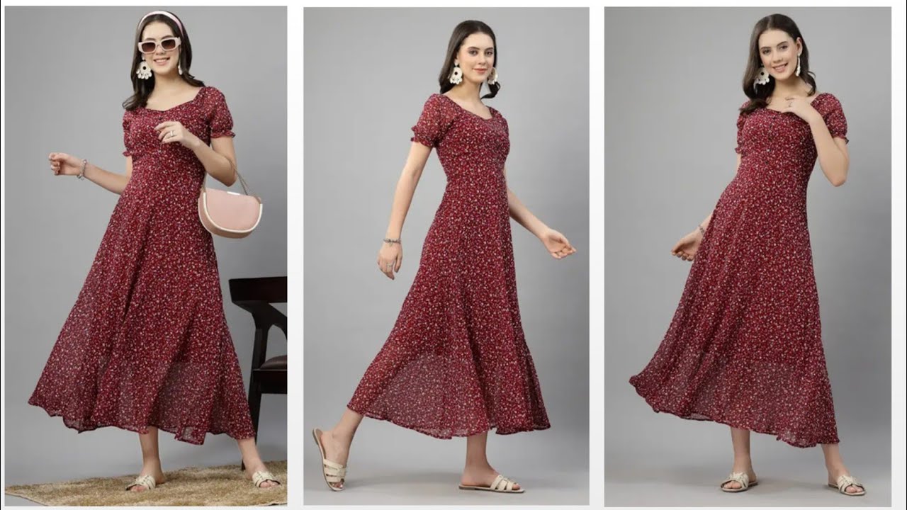 Women Dress Under 500 On Flipkart | Women Fit and Flare Maroon Maxi/Full Length Dress
