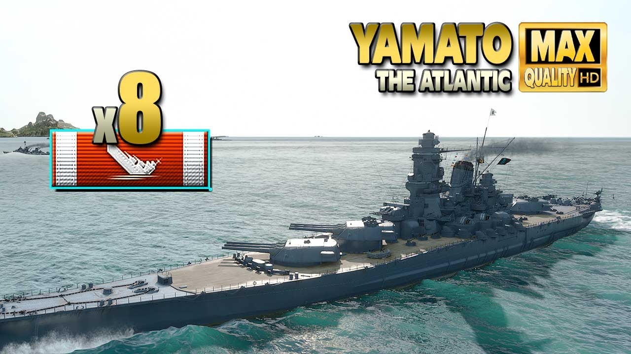 Battleship Yamato thriller on map The Atlantic - World of Warships